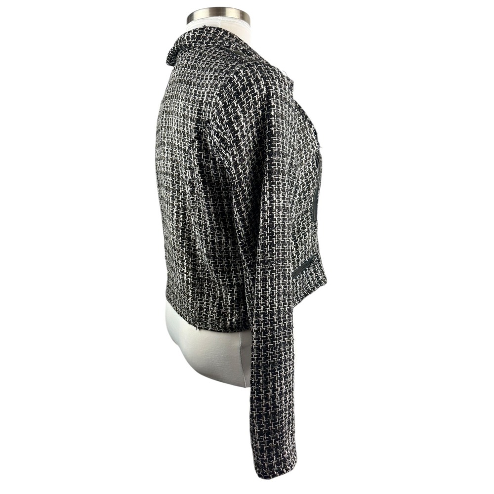 Revolve x House of Harlow Tweed Moto Zip Cropped Jacket XL Blk Wht Biker Chic - Picture 9 of 16
